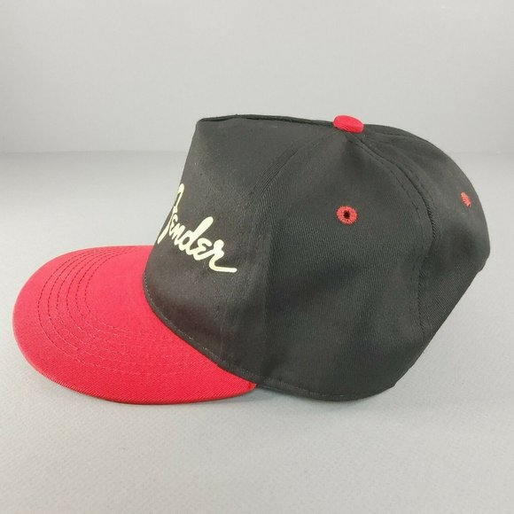 Fender Guitar Black SnapBack Baseball Cap Red Brim Youth - Picture 4 of 7